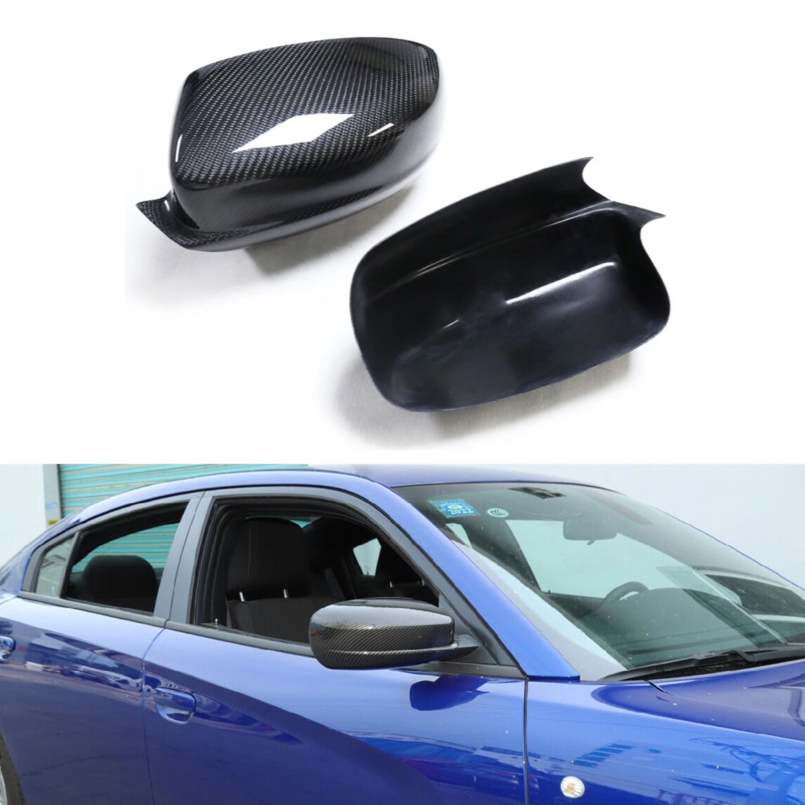 Carbon Fiber Mirror Cover Exterior Door Side Rear View Cap Reverse Shell Add On Case Auto Part For Dodge Charger Chrysler 300