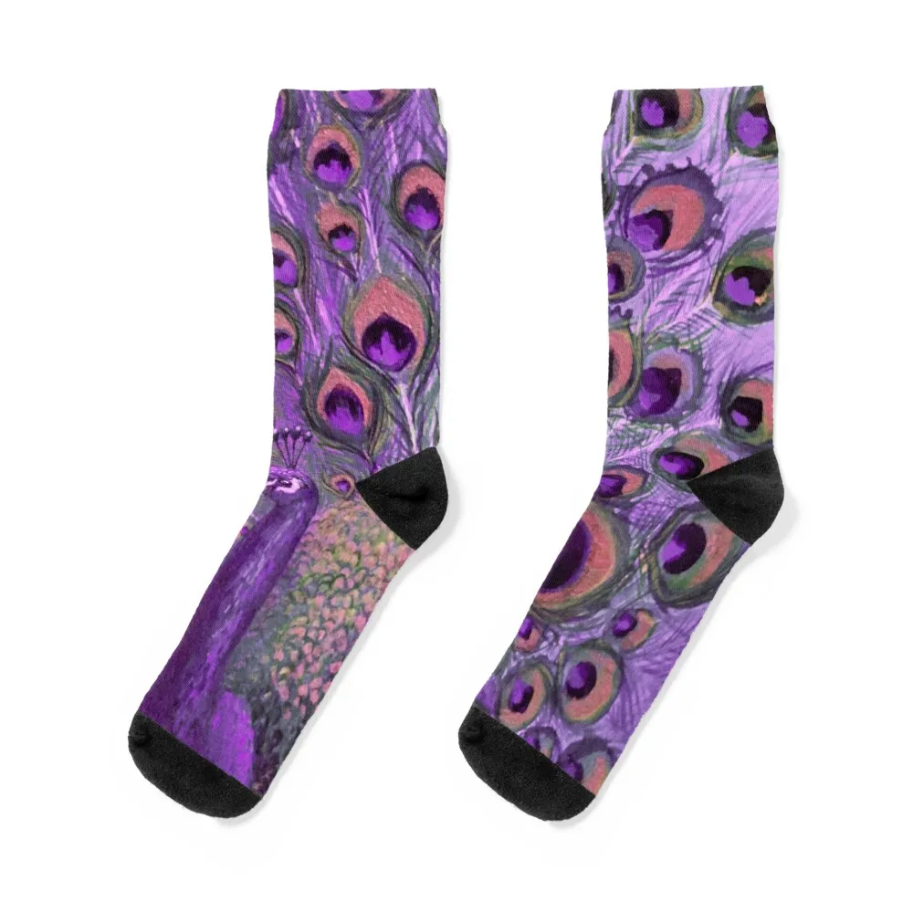 

Purple Peacock Full Glory Socks sports stockings colored designer brand Boy Socks Women's