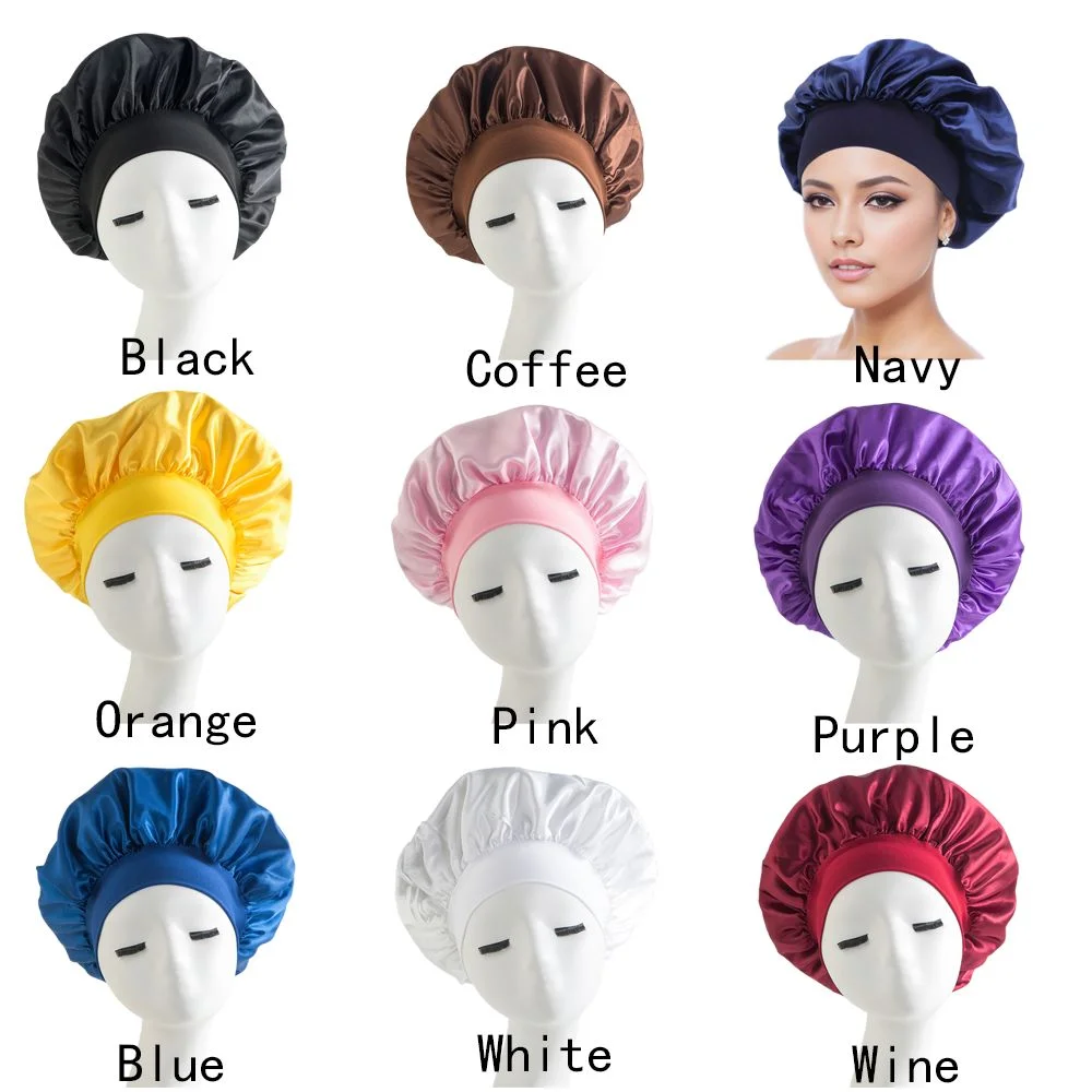 Soft Long Hair Care Bonnet Imitation Silk Solid Satin Satin Shower Caps Large Elastic Edge Wrap Night Sleep Hat for Women