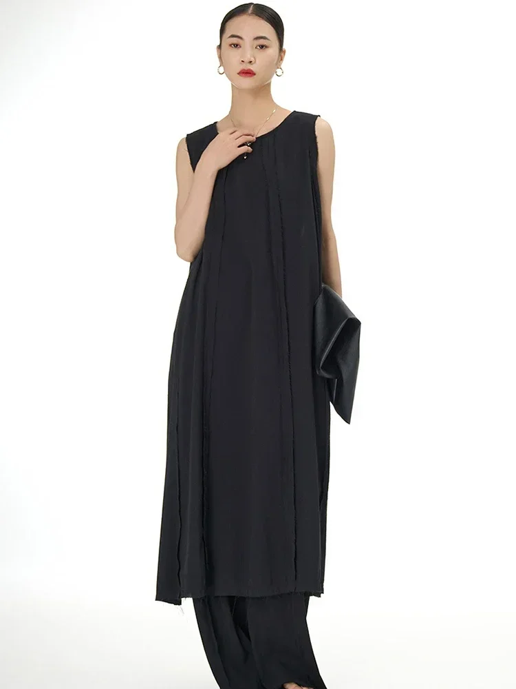 

XITAO Sleeveless Solid Color O-neck Dress Appear Thin Simplicity Summer New Women 2025 Temperament Pullover Dress DMJ1917
