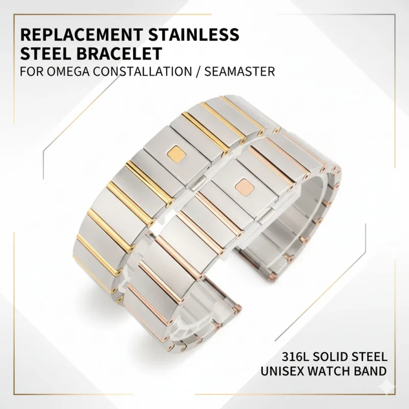 23/25mm Premium Solid 316L Stainless Steel Replacement Watch Bracelet For Omega Constellation Double Eagle Series Fold Clasp Men