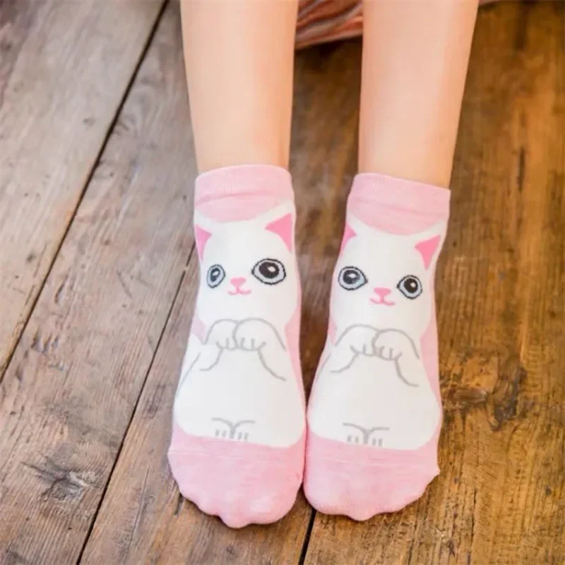 1-40Pairs Cartoon Cat Printing Socks Women Cute Funny 3D Animal Paw Stockings Cotton Harajuku Kawaii Ankle Sox Calcetines