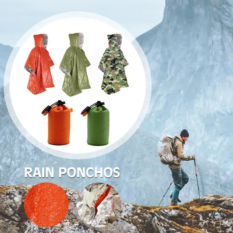 Emergency Rain Poncho Thermal Blanket Poncho Weather Proof Outdoor Survival Camping Gear