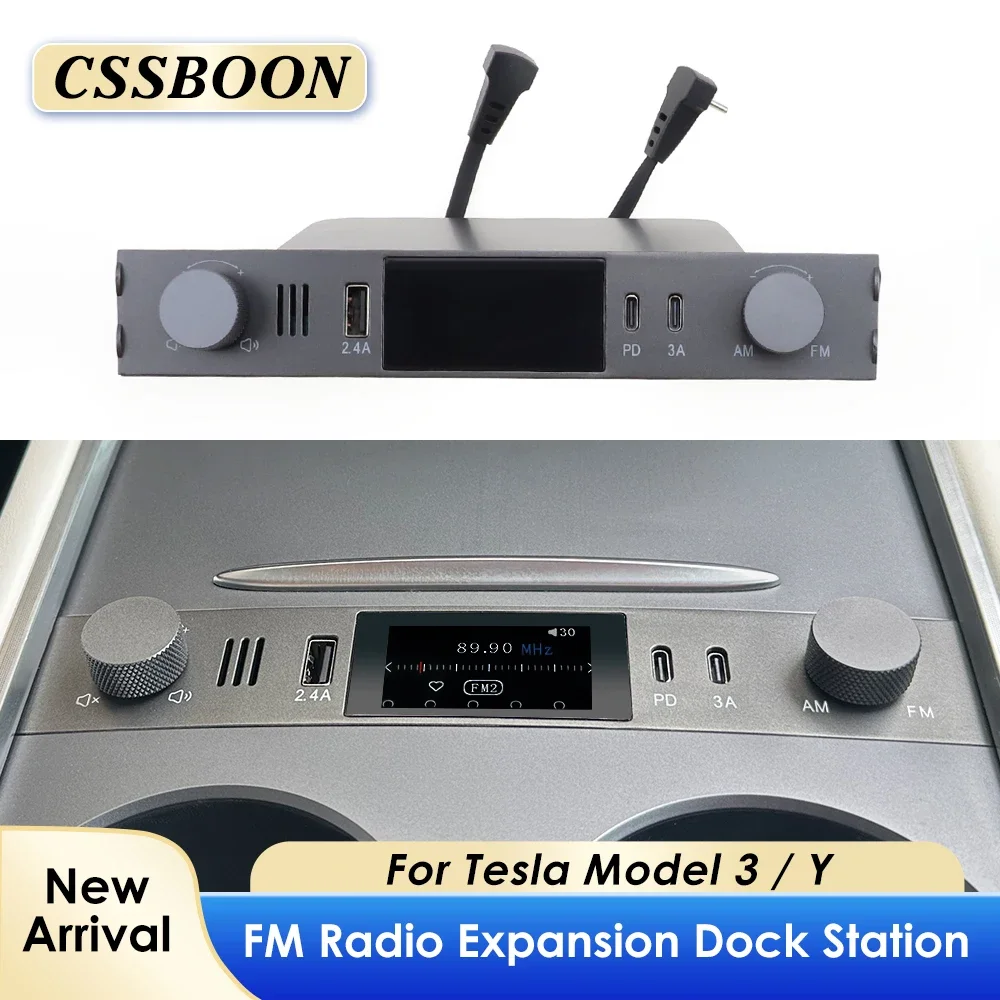 CSSBOON Model 3 Y FM Radio Expansion Dock Station For Tesla Car Interior Fast Charging Dock