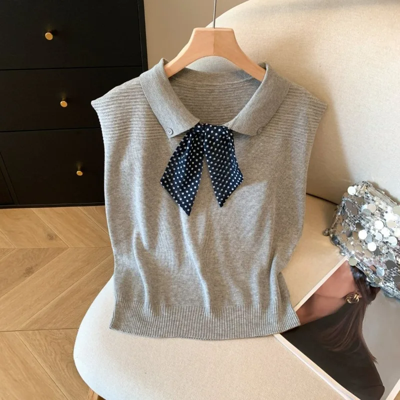 

Polo Collar Thin Silk Scarf Sleeveless Knitted Sweater 2025 Summer New Slim-fit Niche Temperament Commuter Chic Top