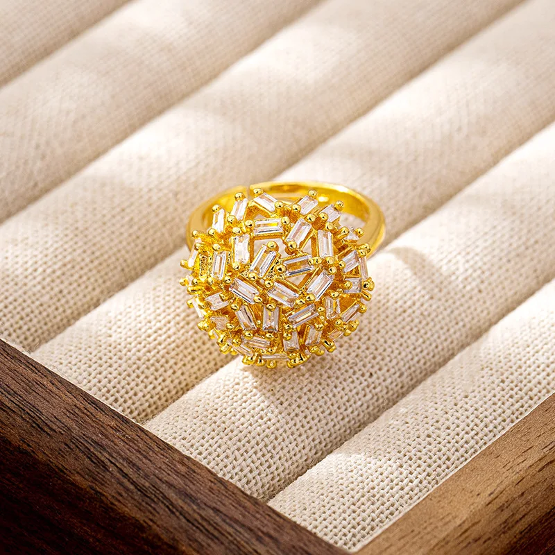 Anillo de índice de hortensia con copo de nieve con incrustaciones de circonita de oro de 24 quilates para mujer AU999- oro de 24 quilates elaborado, certificado AU999, lujo exquisito para mujer