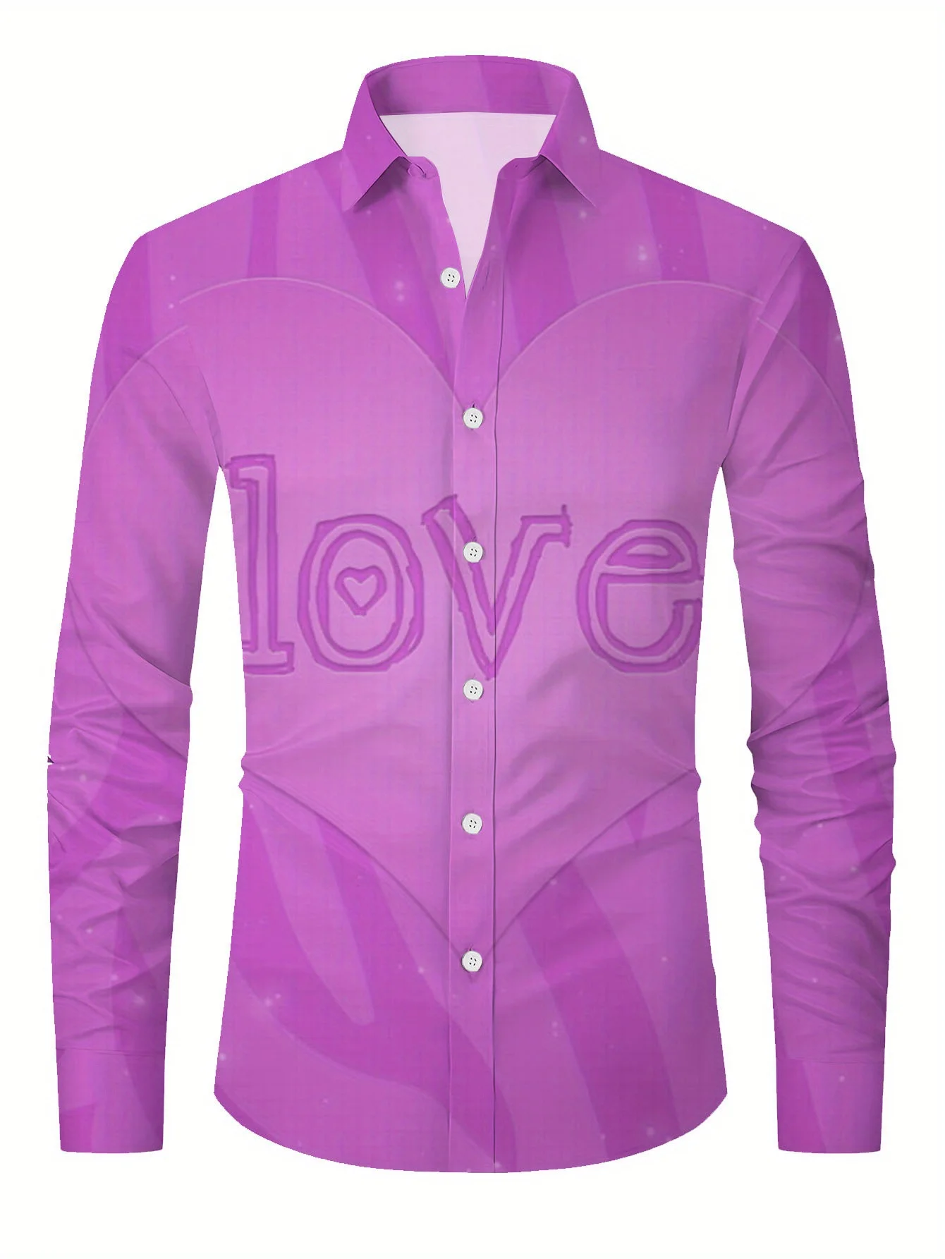 

Valentine's Day Casual Shirt with All-Over Heart Print - Bohemian Style White & Pink Geometric Design, Regular Fit Button-Up for