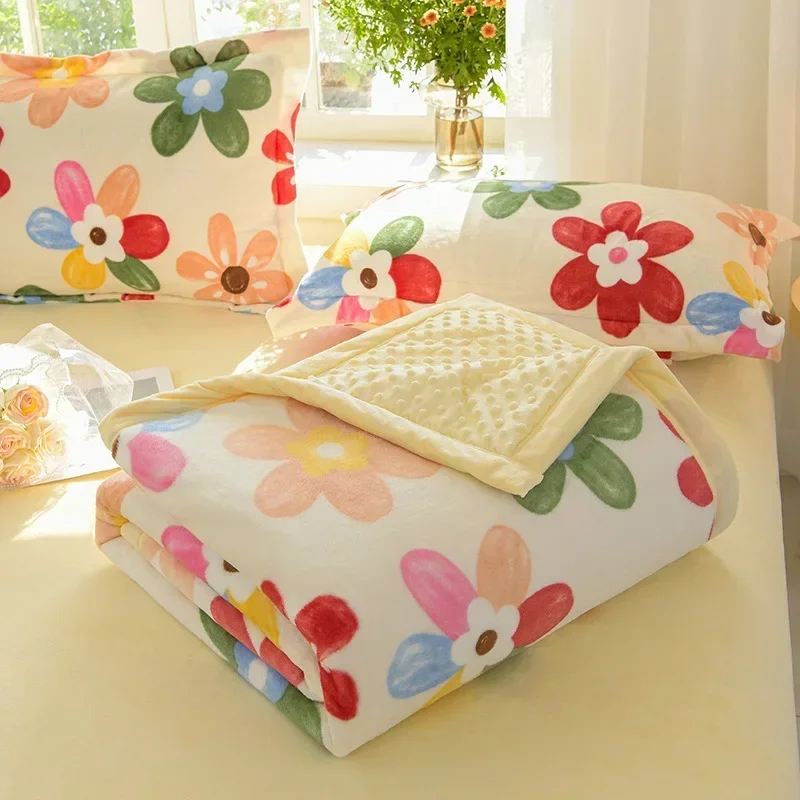 New Class A Milk Fleece Doudou Fleece Three-layer Blanket Blanket, Single Double Warm Blanket, Sofa Blanket Office Nap Blanket
