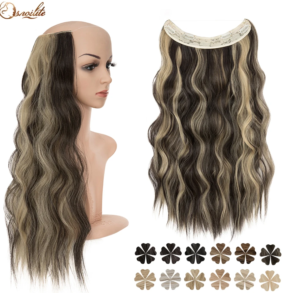 Snoilite Synthetische 20-24Inch Onzichtbare Draad Kunstmatige Hair Extensions 4 Clip Nep Valse Lange Golvende Haarstuk Blonde Voor Vrouw