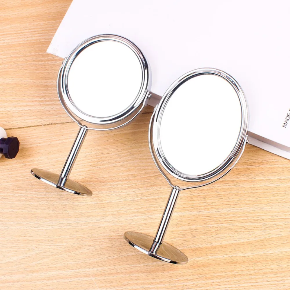 360° Rotatable Double Sided Vanity Mirror Oval Iron-carbon Alloy Desktop Stand Mirror Without Dead Corners High Definition