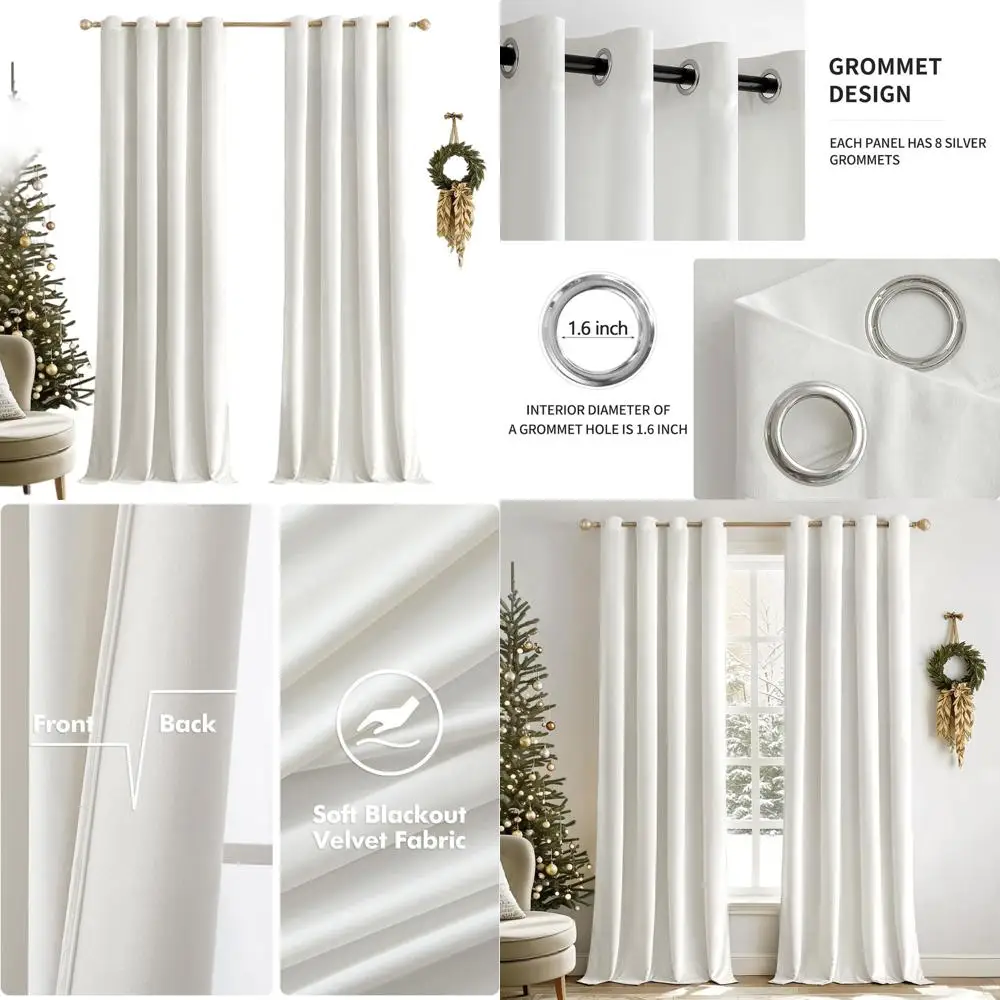 

Pure White Velvet Grommet Curtains, Thermal Insulated and Soundproof, 52x96 Inch, 2 Panels for Living Room/Bedroom