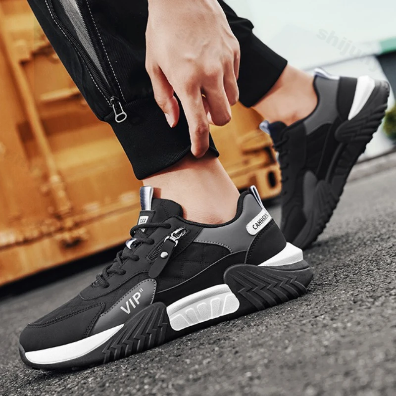 

Мужские кроссовки на платформе, осень 2023, новая уличная нескользящая удобная повседневная обувь, модные кроссовки с боковой молнией, увеличивающие рост