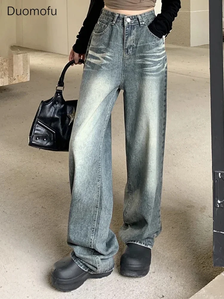 

Duomofu New Vintage Washed Straight Loose Female Jeans Autumn Basic High Waist Slim Casual Fashion Classic Simple Women Jeans