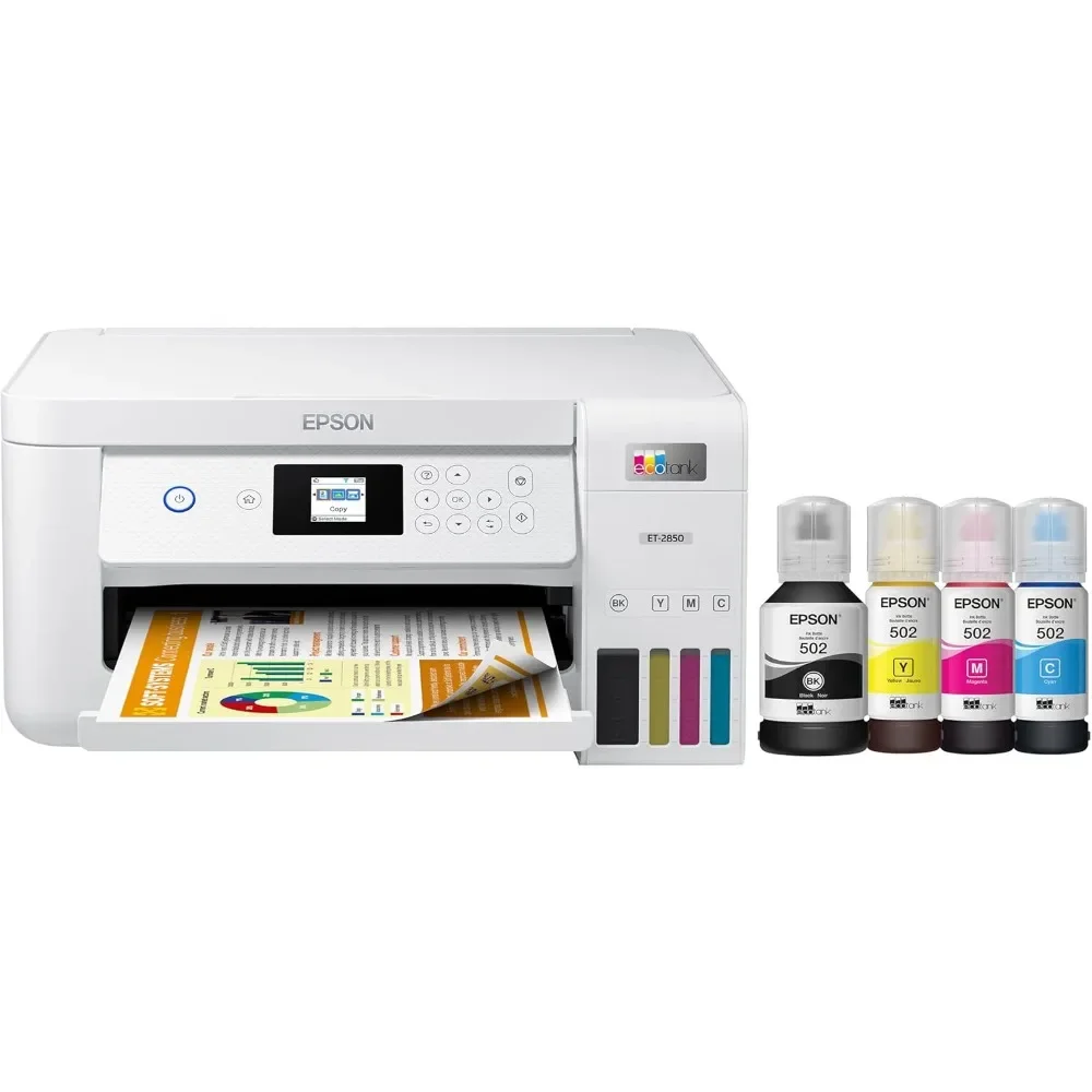 

EcoTank ET-2850 Wireless Color All-in-One Supertank Inkjet Printer, White - Print Scan Copy - 10 ppm, 4800 x 1200 dpi