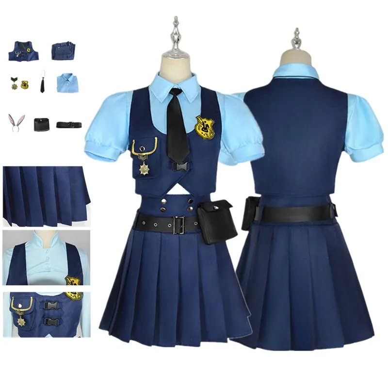 2025 Judy Cosplay Hopps Costume Cartoon Roleplay Adult Women JK Uniform Shirt Vest Skirt Outfits Halloween Carnival Party Suit