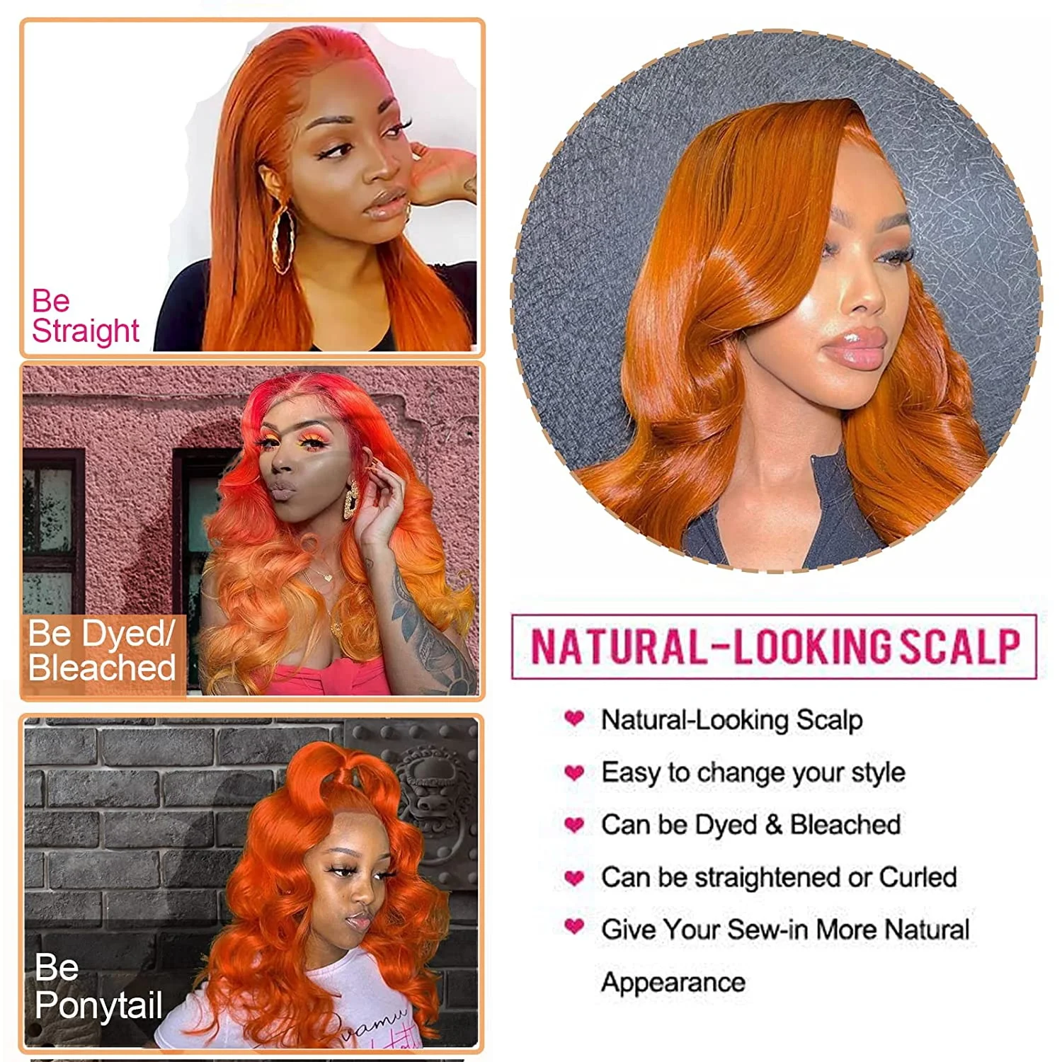 13x4 Bone Body Wave Human Hair Lace Frontal Wigs Transparent Lace Wig For Women Ginger Orange 13x6 HD Lace Front Wigs Human Hair