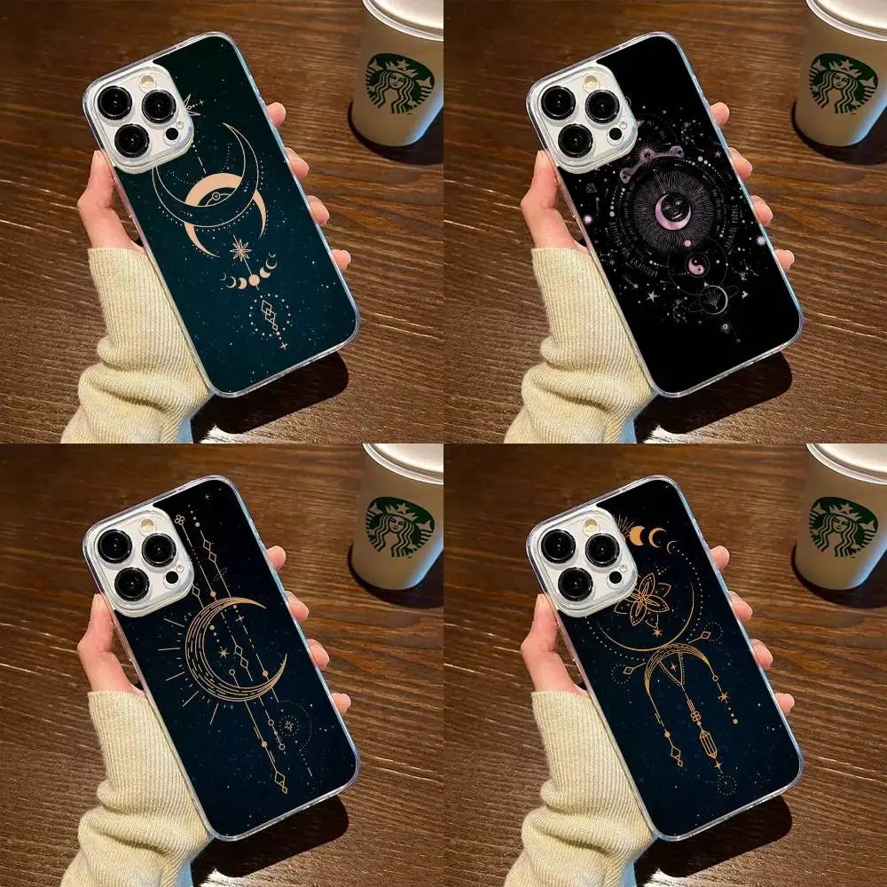 

Stars and moon retro lines mysticism Phone Case For iPhone17,16,15,14,13,12,11 Plus,Pro Max Soft Transparent Cover
