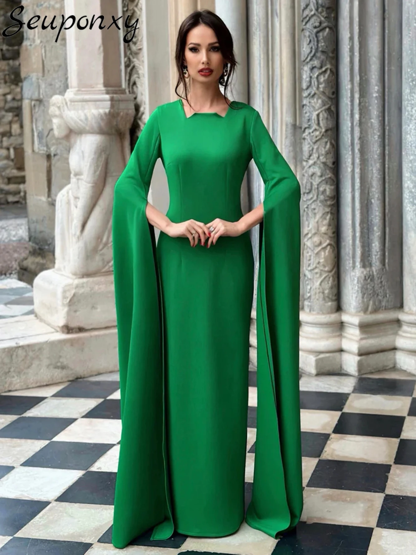 

High quality 2023 New Women's Fashion Long Dress Sexy O-neck Split Sleeve Elegant Evening Party Celebrity Club Dress Vestidos