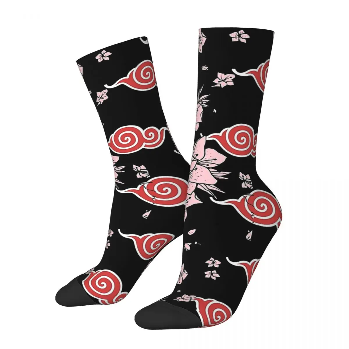 Happy Funny Men's Socks Japanese Sakura With Red Cloud Pattern Akatsuki Cloud Retro Harajuku Geometric Patterns Crew Crazy Sock