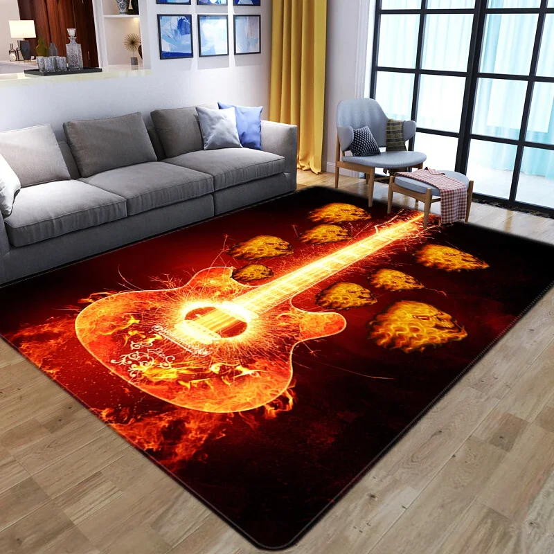 

3D print flame music carpet bedroom living room guitar area rugs floor mat kids room soft parlor home Decorative customized