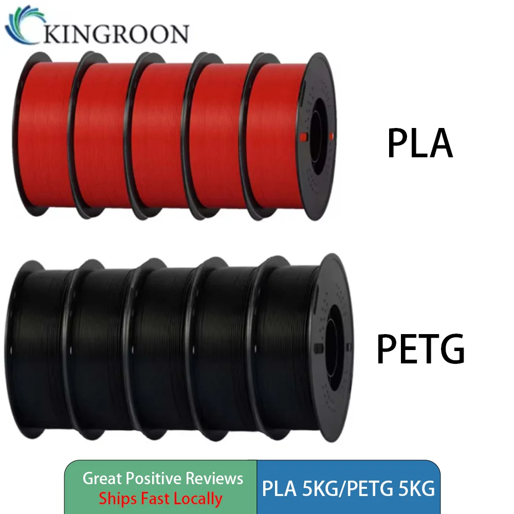 KINGROON PETG/PLA 10KG Bundle 3D Printer Filament 1.75mm ±0.03mm PLA 5KG PETG 5KG Dimensional Accuracy 1KG Per Roll Neatly Wound High Toughness Low Warp Eco‑Friendly No Bubble Tangle‑Free 3D Printing Material for Most FDM 3D Printers
