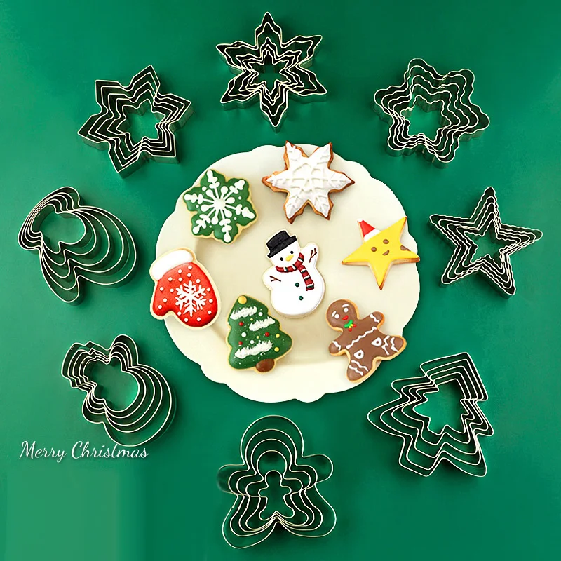 5Pcs Christmas Cookie Cutter Set Stainless Steel Christmas Themed Shape Cookie Mold Biscuit Cutters DIY Baking Tool Navidad Gift