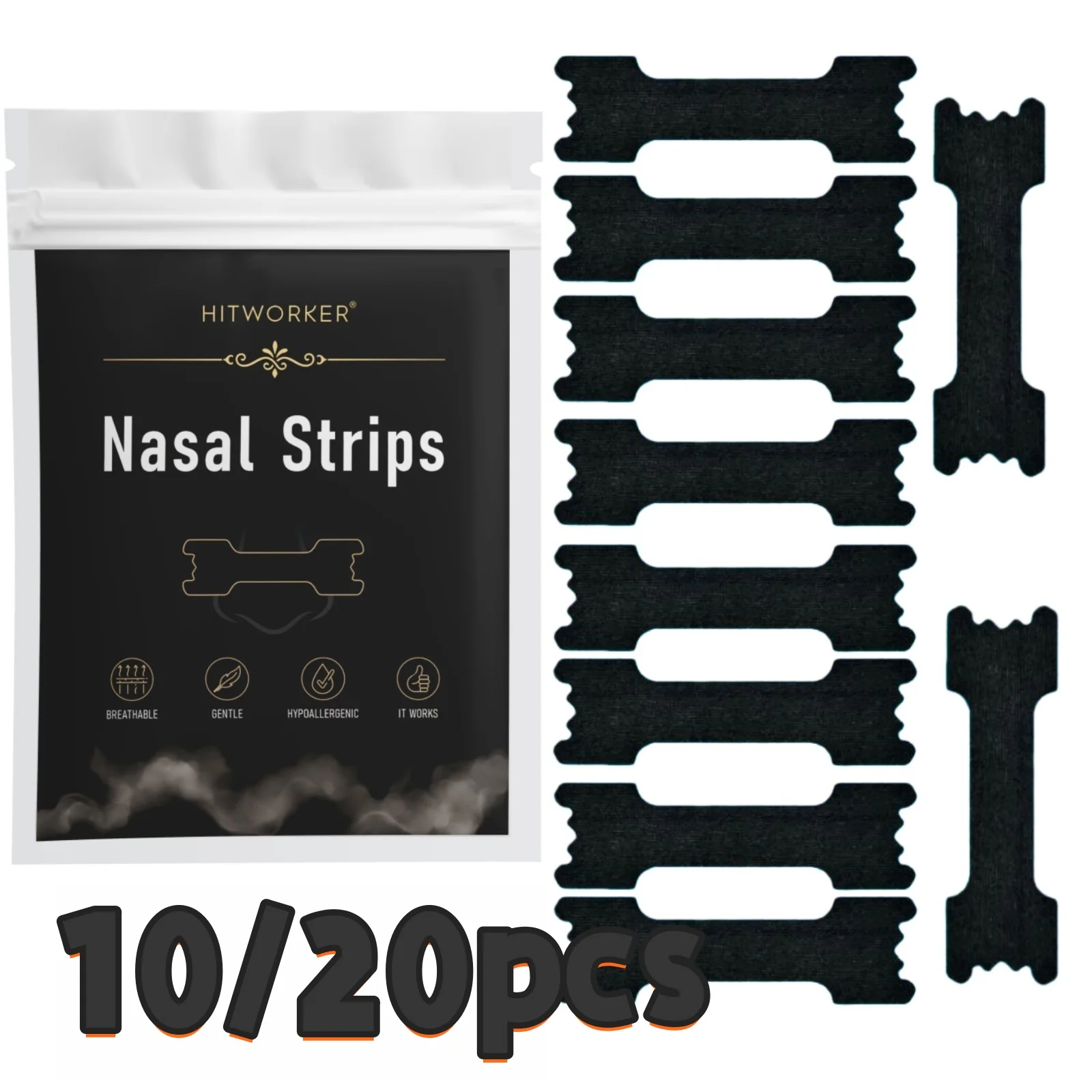 AliExpress NONE 10/20Pcs Black Nose Strips, Soft Flexible Breathable Adhesive Nose Patches, Comfort Fit for Sports Running Cycling Working Daily