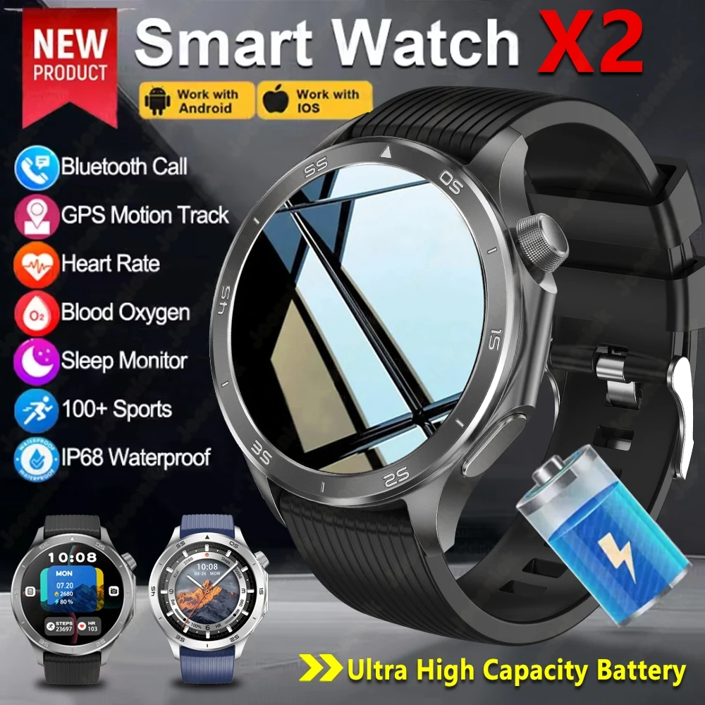 2026New X2 Smart Watch Men's Outdoor GPS NFC Compass Health Monitoring Heart Rate Blood Oxygen Bluetooth Call Smartwatches
