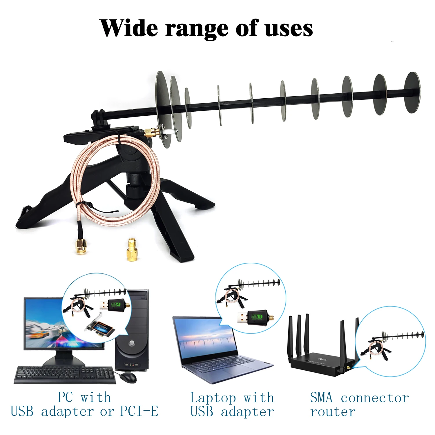 Imagem -02 - Wifi Yagi Direcional Antena Sinal Aprimorado Notebook Desktop Computador Computador Usb Placa de Rede sem Fio Adaptador Pcie 16dbi 2.4ghz