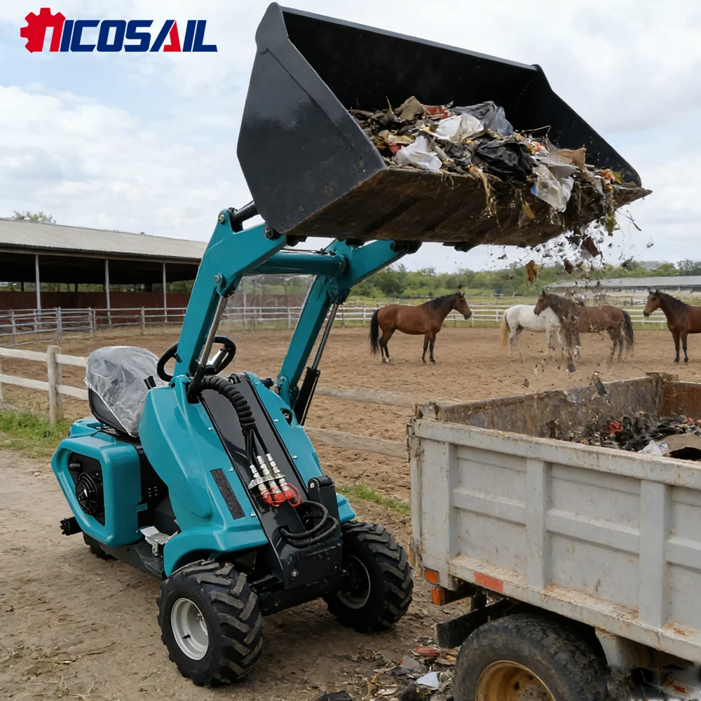 

Nicosail Compact 3-Wheel Skid Steer Loader for Farm Ranch Silage Hauling Fence Building Site Clearing Narrow-Alley
