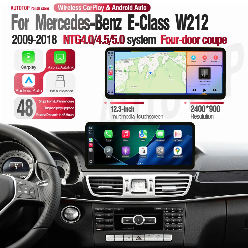AUTOTOP Schermo Touch da 12,3' e 10,25' per Mercedes-Benz Classe E W212 2009-2018, Carplay Wireless, Android Auto, Radio Multimediale per Auto