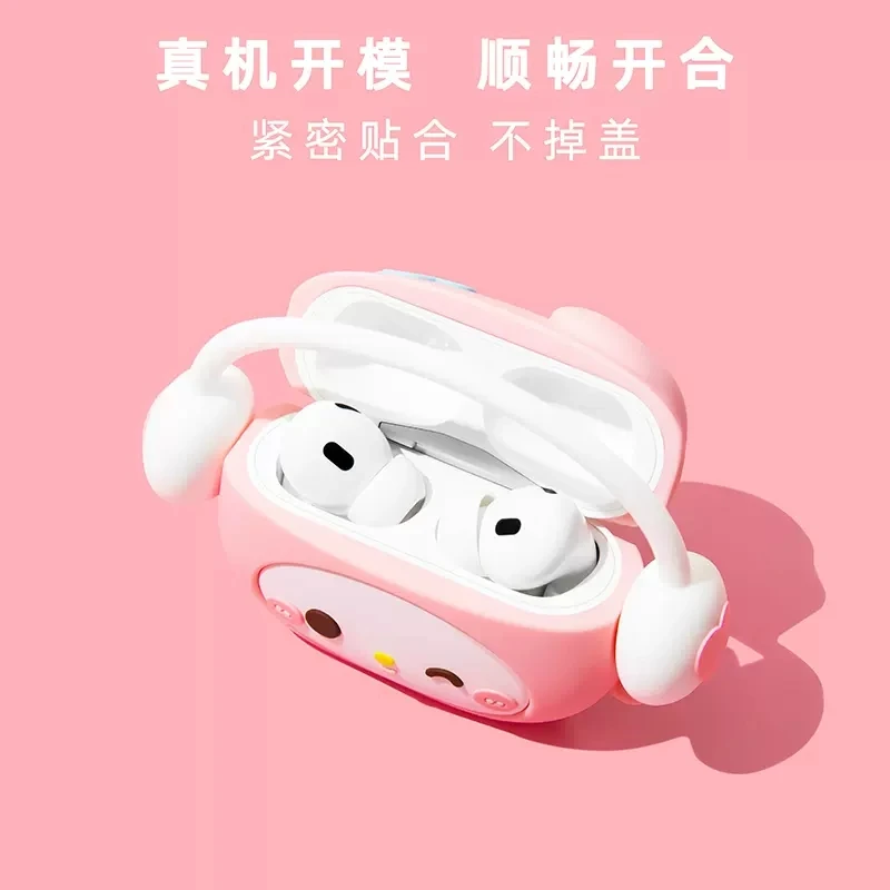 For Airpods 1 2 3 4 Pro Pro 2 Cartoon Hello Kitty Kuromi Melody Listen To Music Silicone Earphone Case Accessories Cover