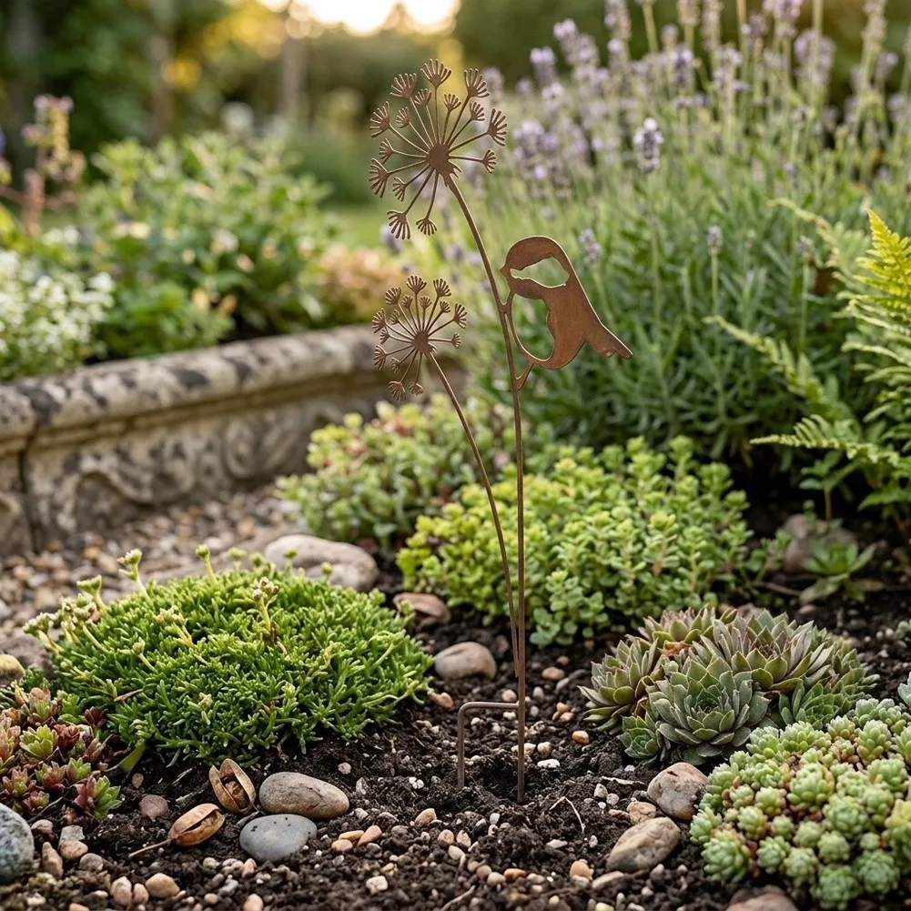 Garden Courtyard Ornament Made of Metal with Floral and Butterfly Design for Natural Outdoor Setting Integration