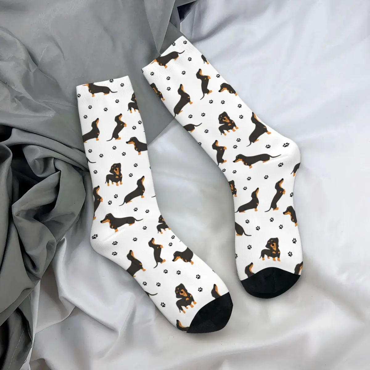 Dachshund Dog Pattern With Dog Paws Socks Harajuku Super Soft Stockings All Season Long Socks Accessories for Unisex Gifts