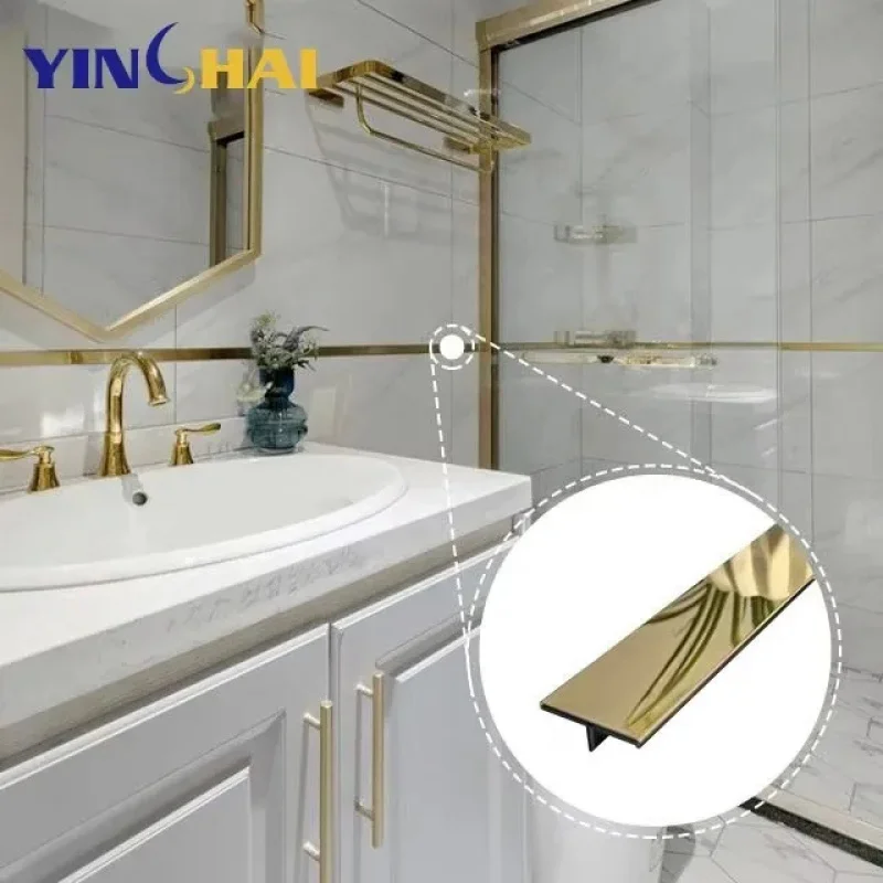 custom.Factory Customizable Modern 304 Profiles Mirror Stainless Steel StripeTile Trim Decorative Strips Toilet Wall Strips