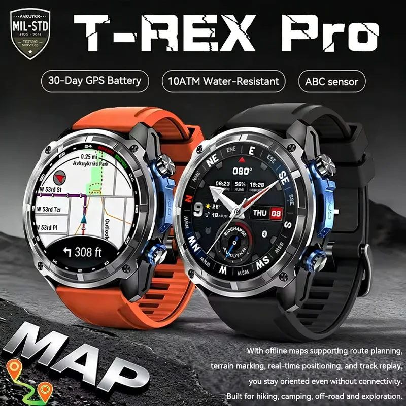 

New Offline Maps Smartwatch GPS 4GB Memory Video Player Military Sports Smart bracelet Men 5ATM Waterproof Sapphire Smart Watch