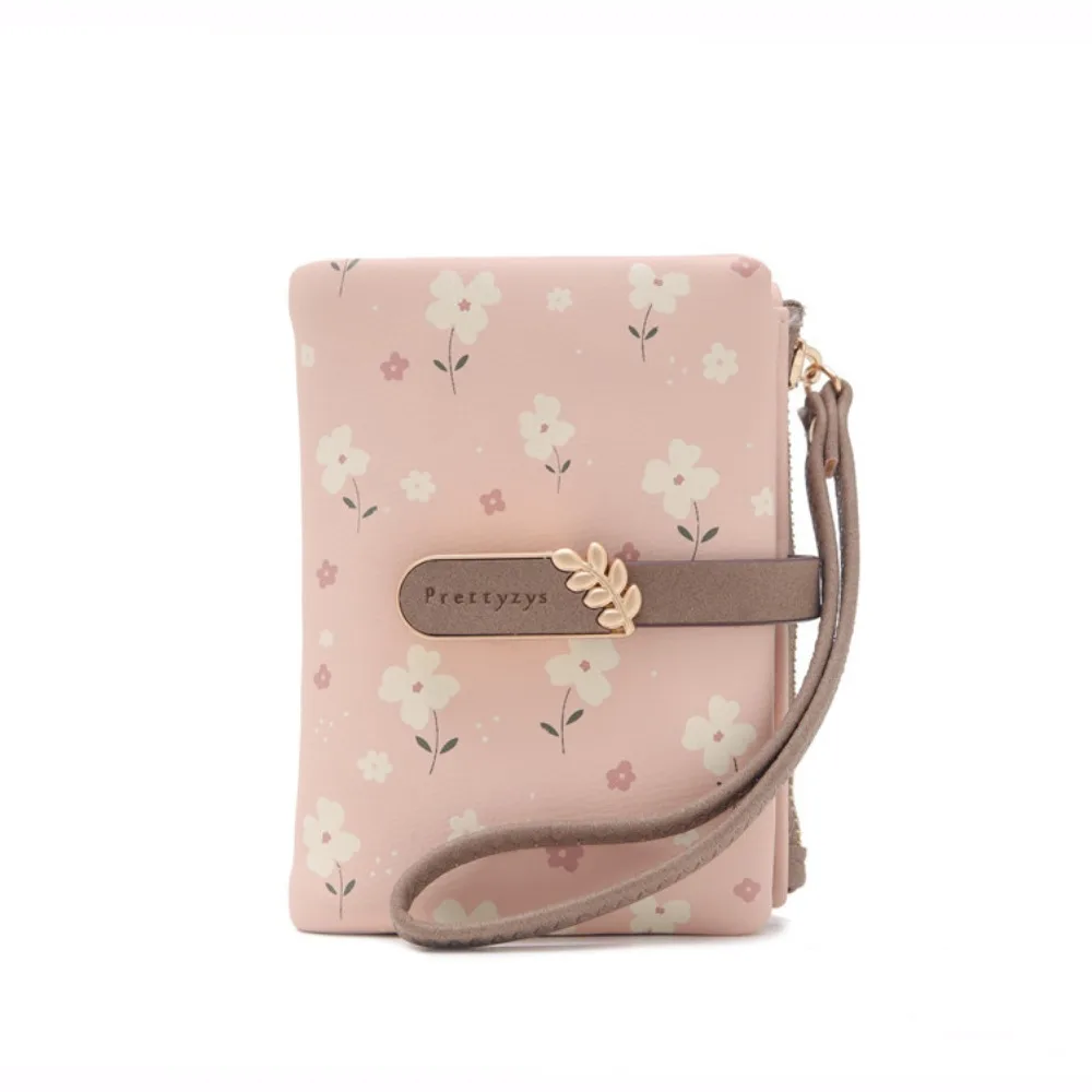 

Милый женский короткий кошелек из искусственной кожи на молнии с застежкой в виде листьев и цветочным узором, кошелек для монет, сумка для денег для женщин и девочек