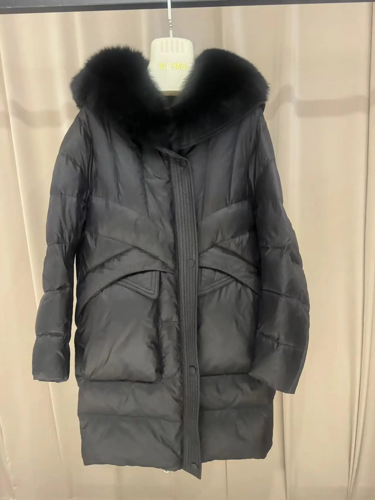 FASHION WOMEN PARKA goose down coat 2024 new design middle length black color with real natural fox collar