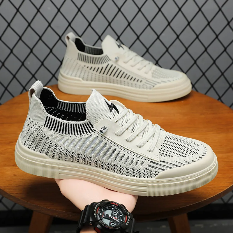 Spring Shoes for Men Casual Shoes Breathable Knit Street Fashion Flat Skateboard Shoes Youth Cool Loafers
