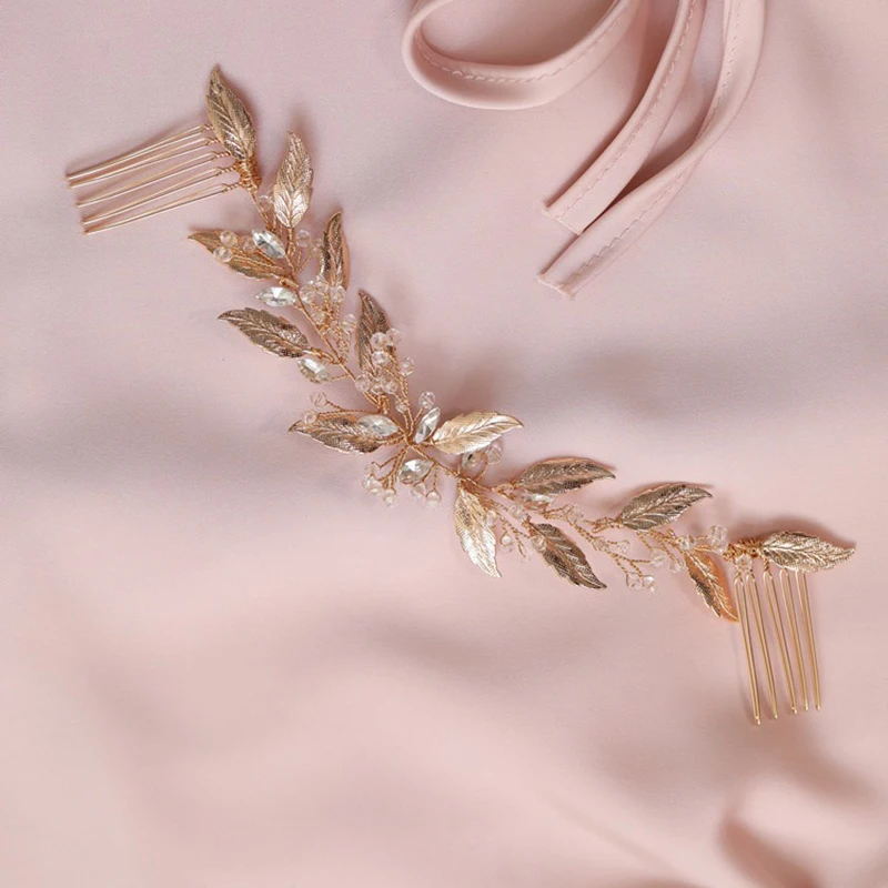 

Long Wedding Hair Comb Bridal Vine Simple Copper Leaf Girls Jewelry Handmade Women Prom Headpiece