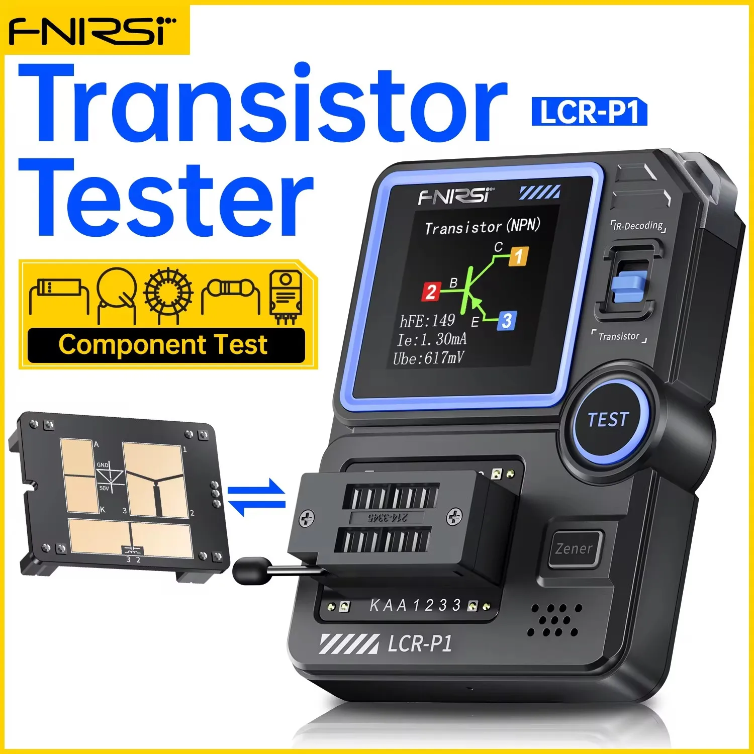 FNIRSI LCR-P1 probador de transistores diodo triodo medidor de resistencia de capacitancia LCR ESR medidor NPN PNP MOSFET IR probador multifunción