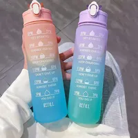 750ml Sports water Bottle High Temperature Resistant Graduated Straw Cup Rainbow Frosted Progressive Color Water Cup Plastic Cup