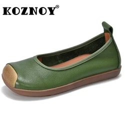 Koznoy 2.5cm Cow Suede Genuine Leather Comfy Soft Soled Elegance Luxury Flats Summer Ladies Shallow Moccasin Woman Ethnic Shoes