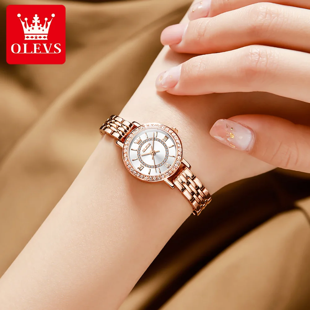 OLEVS 5508 Diamond Watch for Women Rose Gold Stainless Steel Waterproof Elegant Ladies Wrist Watch Original Quartz Women\'s Watch