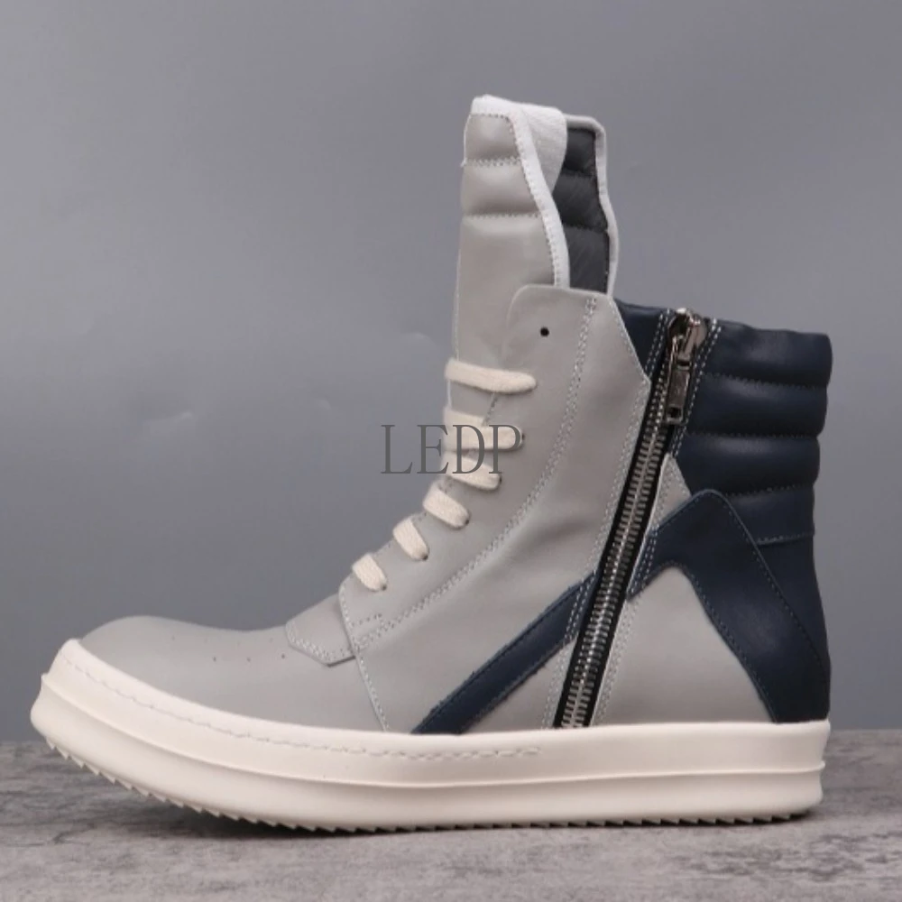 

Unisex Fashion Leather Casual Shoes - Inverted Triangle Design, Black Solid Lace-Up Sneakers for Men and Women