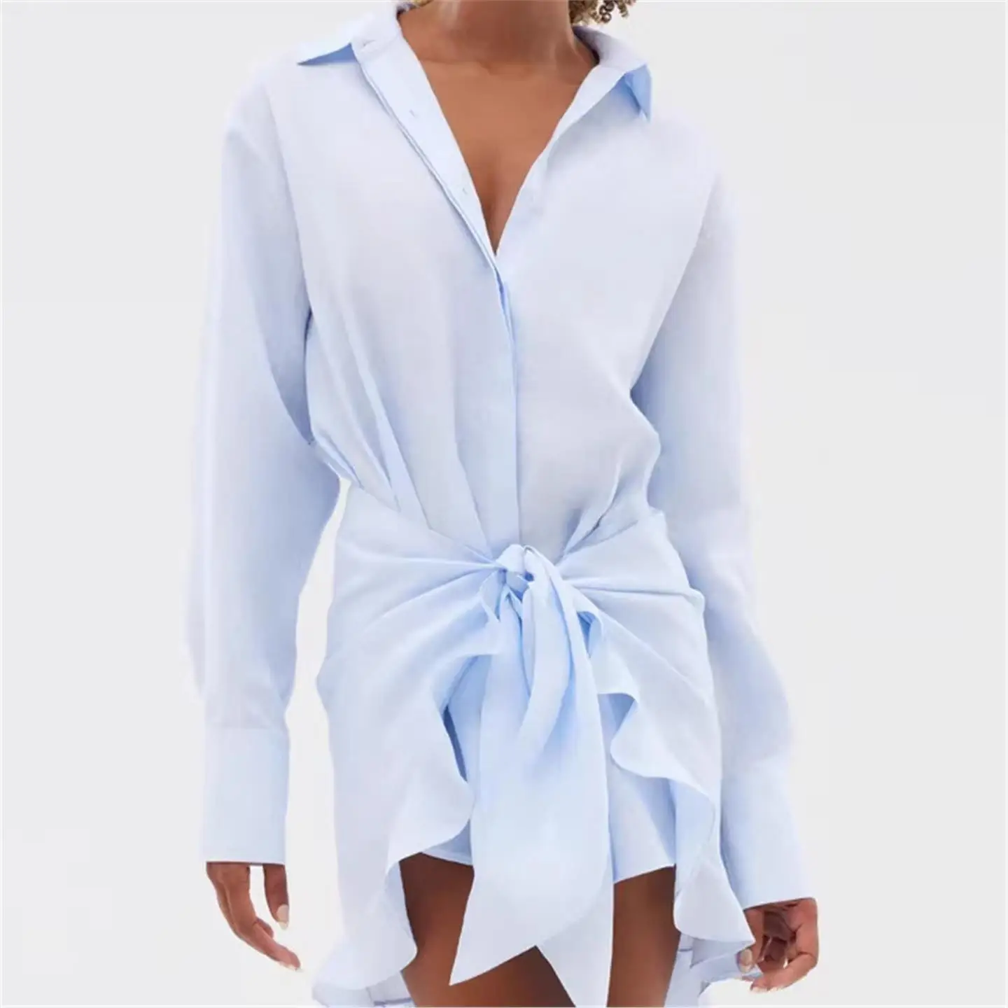 2026 New Fashion Commuter Style Slim Fit Shirt Pure Color Belted Dress Short Skirt Women's Clothing High Waist One Step Skirt