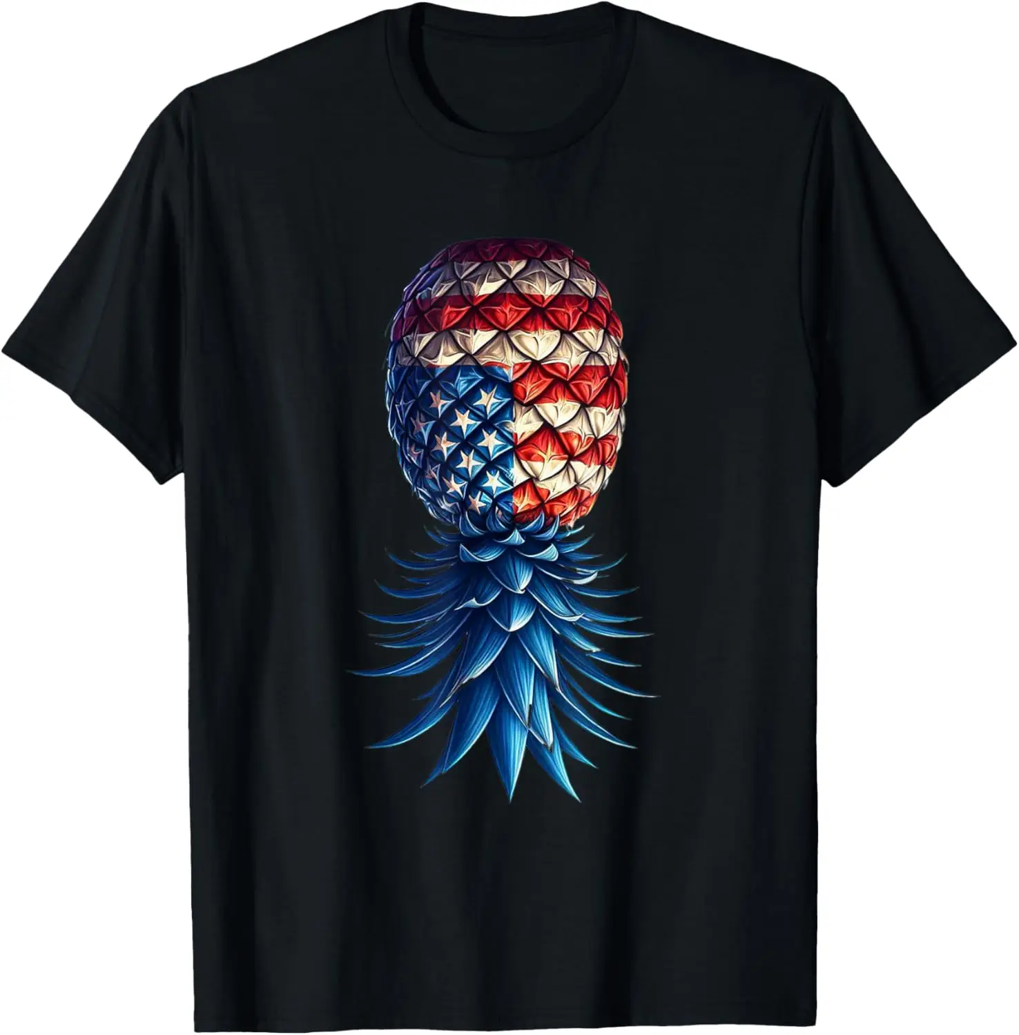 

July Patriotic Red White Blue Upside Down Pineapple Swinger T-Shirt