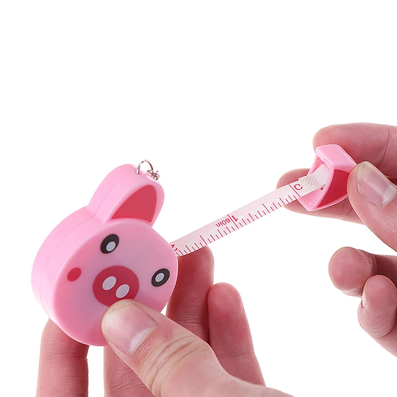 Cartoon Tape Measure 0-150cm 0-60 Inch Mini Portable Cute Animal Shape Key Ring Automatic Tape Measure Panda Frog Piggy Tiger