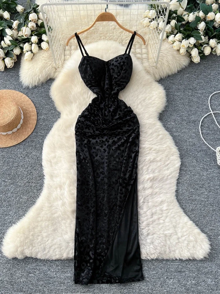 E Vestido Cruzado con Hombros Descubiertos para Mujer, Otoño Invierno, Cintura Alta, Abertura Lateral, Vestido Ajustad...