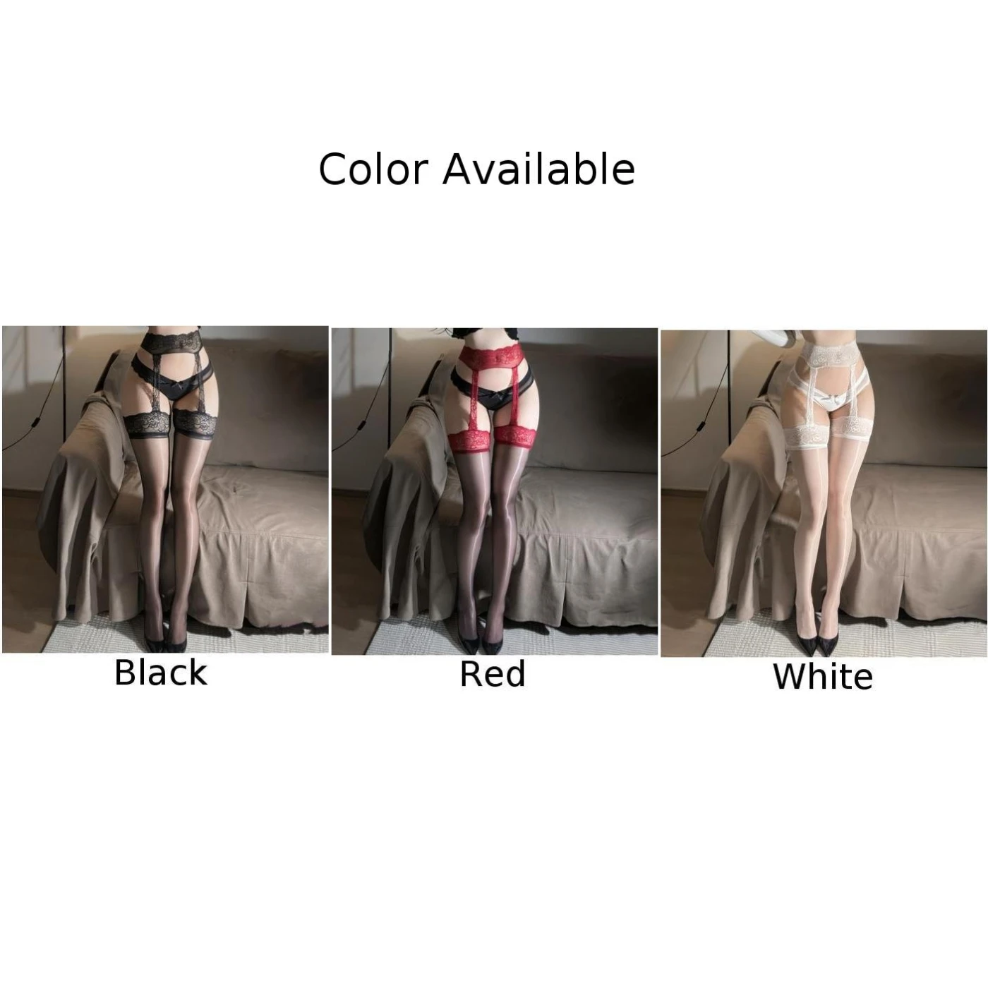 Womens Long Elastic See Through Soft Tube Lace Sexy Garter Solid Color Comfortable Stockings Shiny UltraThin No Take Off Tights